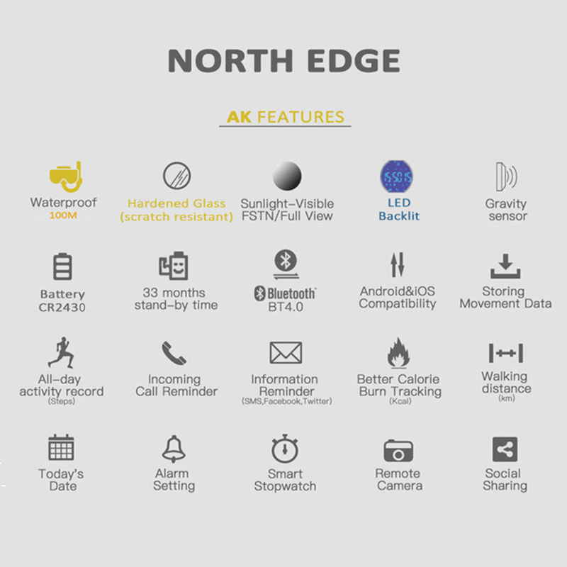 NORTH EDGE AK 100M Waterproof  - огляд і ціна Smartwatch Watches For Men Digital